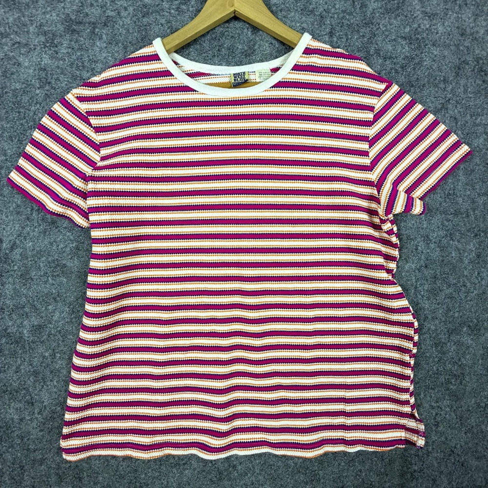 Vintage North West Blue T-Shirt Womens 1X Red White Striped Retro Fun Casual